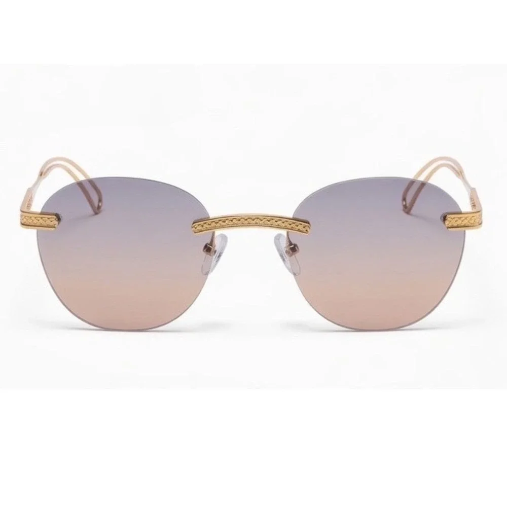 Mens‎ HIP HOP Rimless Gold Round Sunglasses Purple Peach Sophisticated Designer
